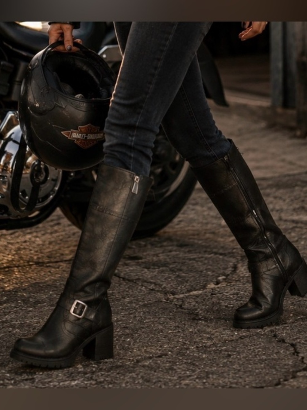 Harley-Davidson Women’s Black Leather Waterproof Buckle Riding Boots Size 6M